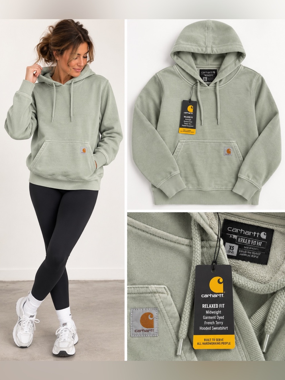 Carhartt Relaxed Fit Garment Dyed French Terry Hoodie Sage Green XS NWT